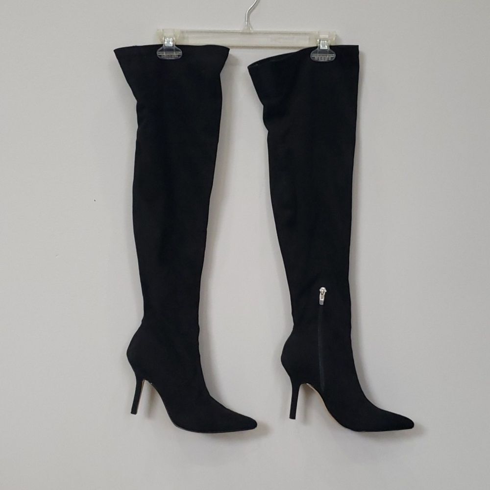 Marc Fisher Shoes Womens sz 7 Black Suede Over The Knee Heeled Boots
